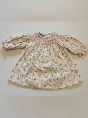 Anavini Hand Smocked Long Sleeve Corduroy Bird Baby Dress 6 months